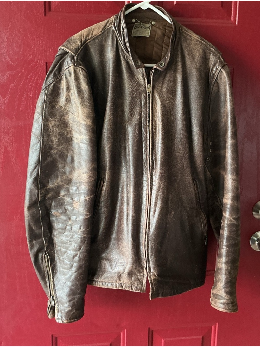 Source Unknown Brown Leather Bomber Jacket
